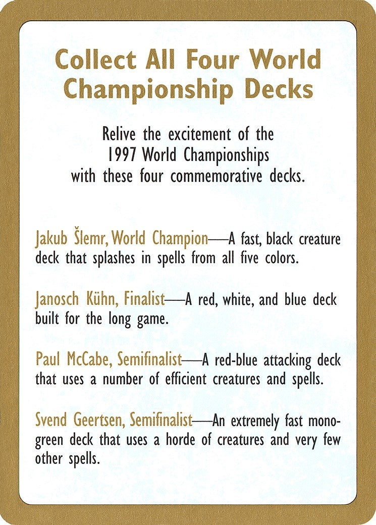 1997 World Championship Advertisement Card [WCD]