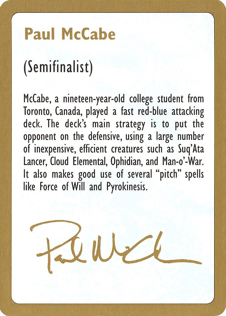 1997 Paul McCabe Biography Card [WCD]