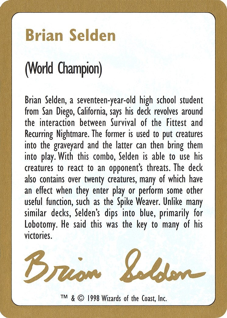 1998 Brian Selden Biography Card [WCD]