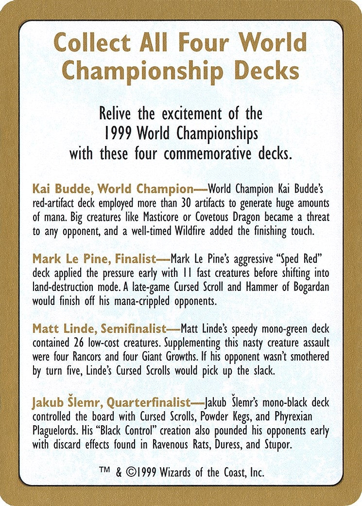 1999 World Championship Advertisement Card [WCD]