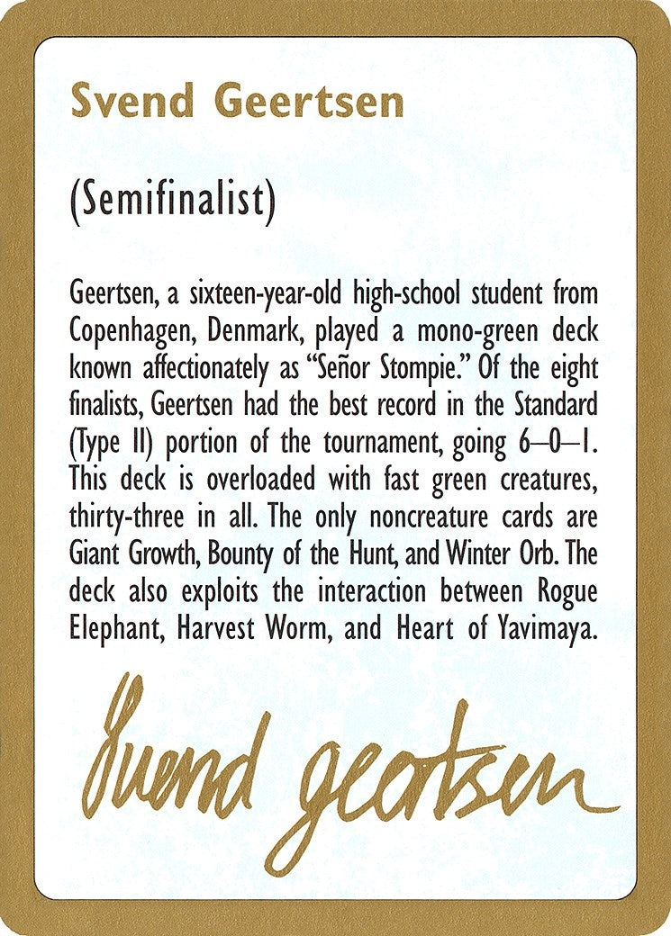 1997 Svend Geertsen Biography Card [WCD]