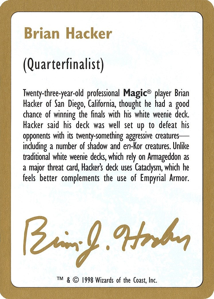 1998 Brian Hacker Biography Card [WCD]