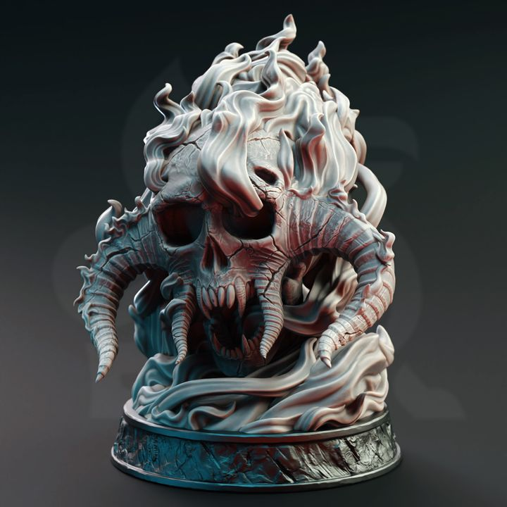 Giant Flaming Infernal Skull | DM Stash | DnD | Fantasy | Miniature